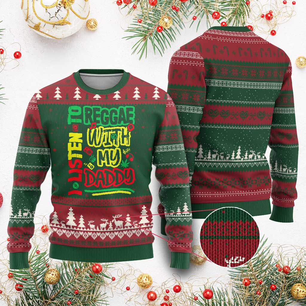 Rasta Baby Ugly Christmas Sweater I Listen to Reggae with My Daddy TS10 Red Green Print Your Wear