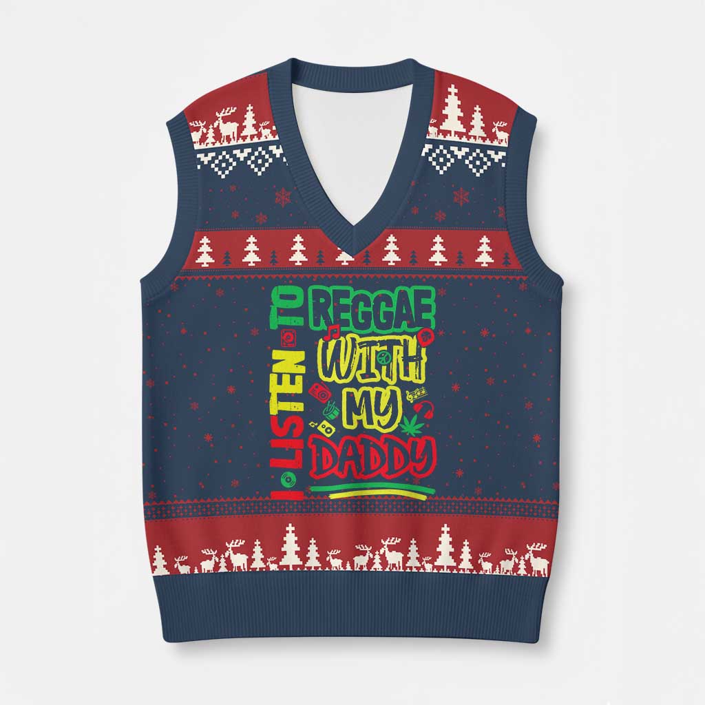 Rasta Baby V-Neck Knit Sweater Vest I Listen to Reggae with My Daddy TS10 Navy Red Print Your Wear