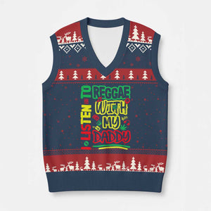 Rasta Baby V-Neck Knit Sweater Vest I Listen to Reggae with My Daddy TS10 Navy Red Print Your Wear