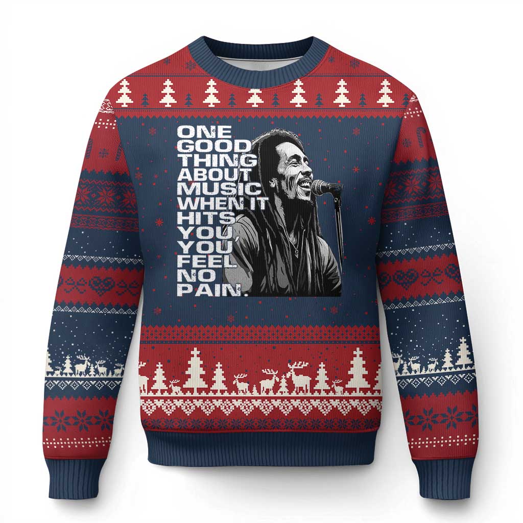 Vintage Marley Ugly Christmas Sweater Jamaica Jamaican Rasta Reggage Music TS10 Navy Red Print Your Wear