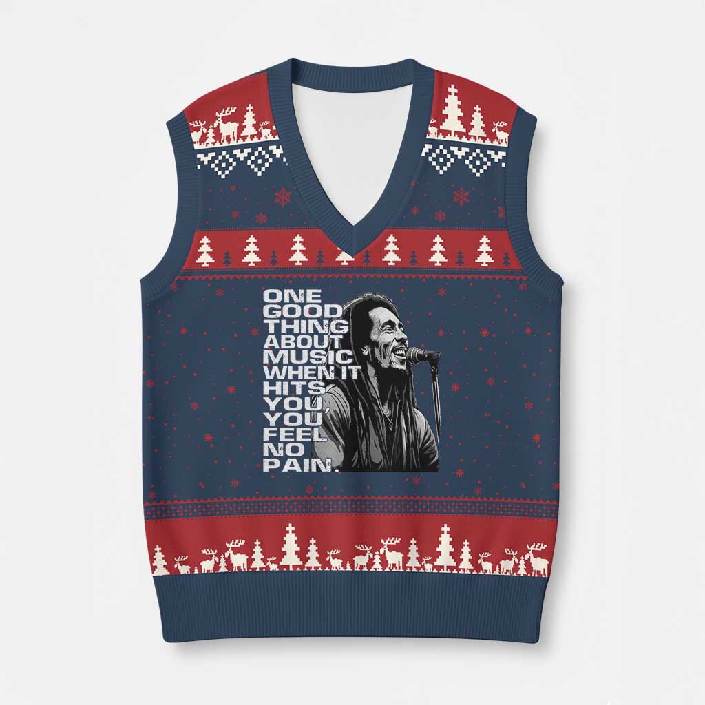 Vintage Marley V-Neck Knit Sweater Vest Jamaica Jamaican Rasta Reggage Music TS10 Navy Red Print Your Wear