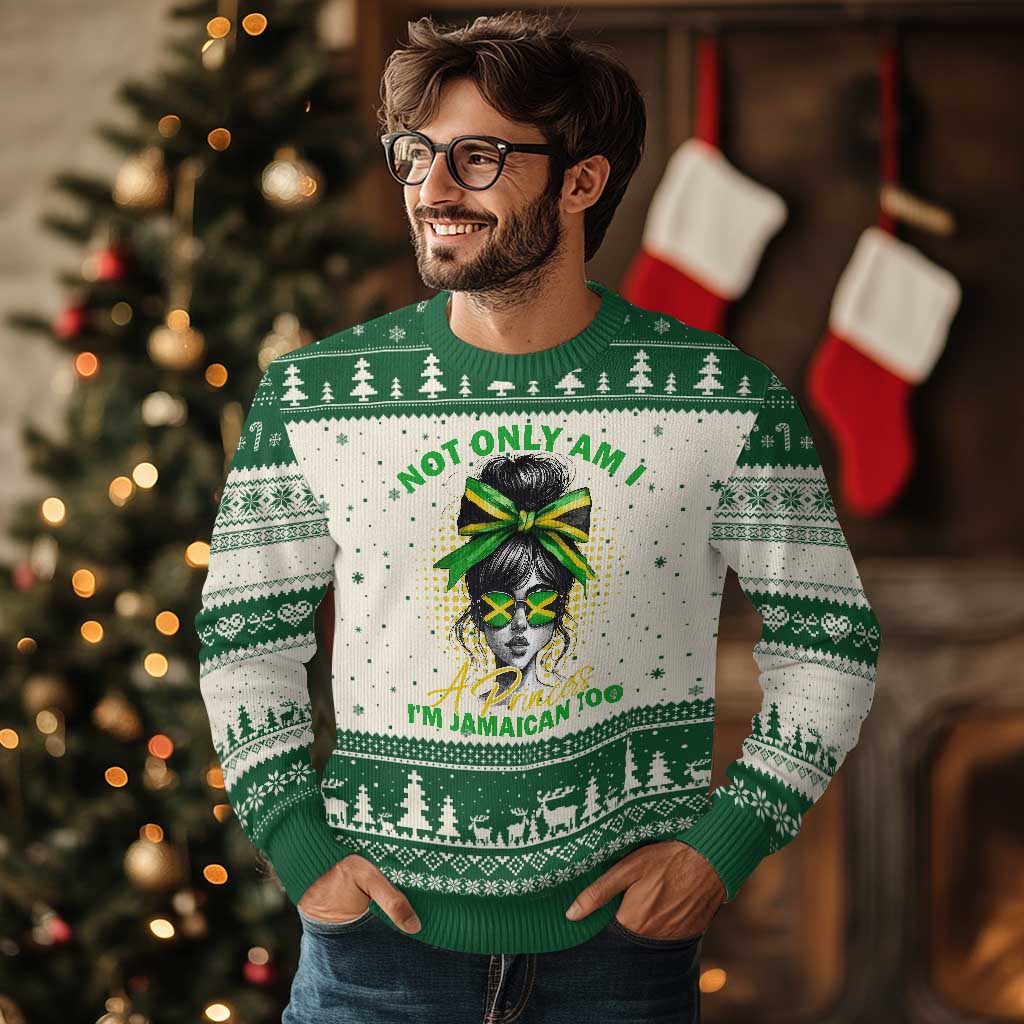 Jamaican Girl Ugly Christmas Sweater Messy Bun Not Only Am I A Princess Im Jamaican Too TS10 Beige Green Print Your Wear