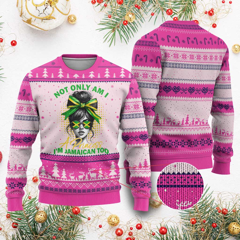 Jamaican Girl Ugly Christmas Sweater Messy Bun Not Only Am I A Princess Im Jamaican Too TS10 Hot Pink Print Your Wear