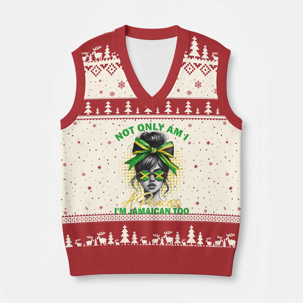 Jamaican Girl V-Neck Knit Sweater Vest Messy Bun Not Only Am I A Princess Im Jamaican Too TS10 Beige Red Print Your Wear