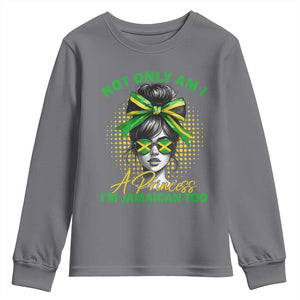 Jamaican Girl Youth Sweatshirt Messy Bun Not Only Am I A Princess Im Jamaican Too TS10 Charcoal Print Your Wear