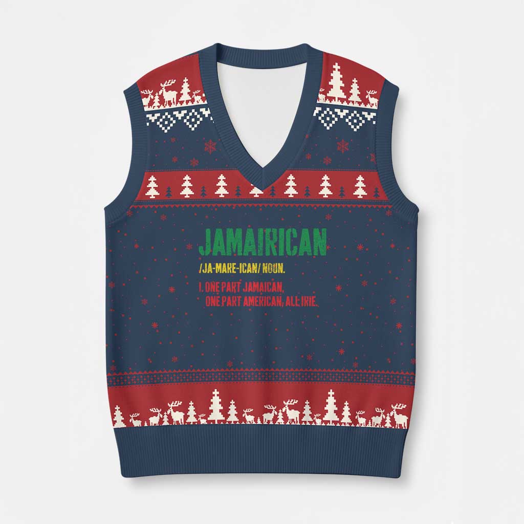 Funny Jamaican American V-Neck Knit Sweater Vest Retro Jamairican Roots TS10 Navy Red Print Your Wear
