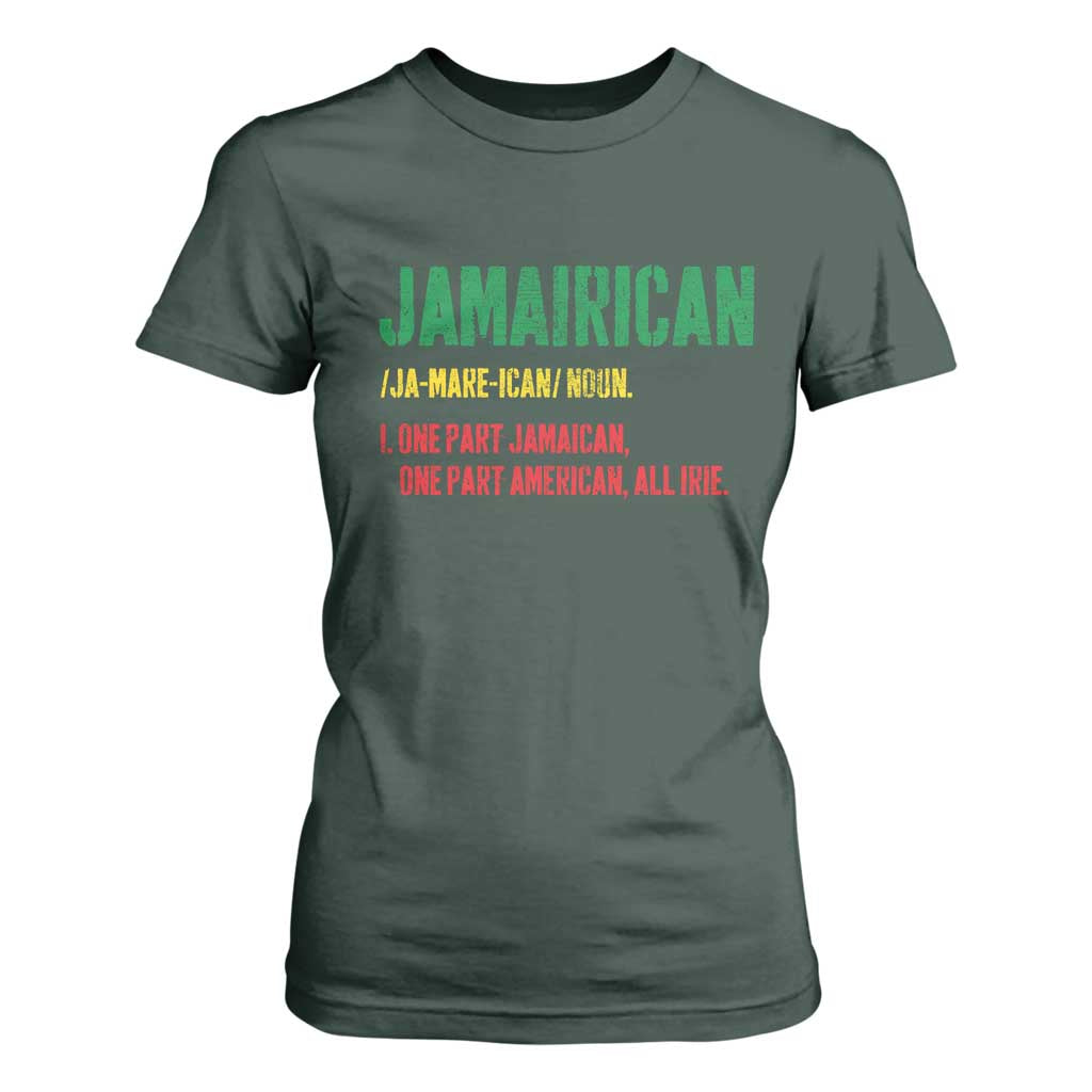 Funny Jamaican American T Shirt For Women Retro Jamairican Roots TS10 Dark Forest Green Print Your Wear