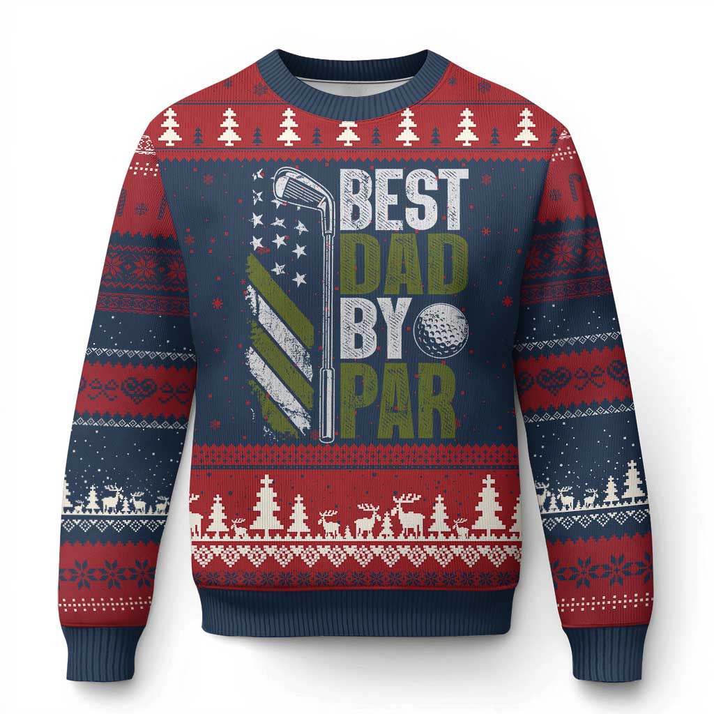 Best Dad By Par Ugly Christmas Sweater Dad Golf Fathers Day Gift American Flag TS10 Navy Red Print Your Wear