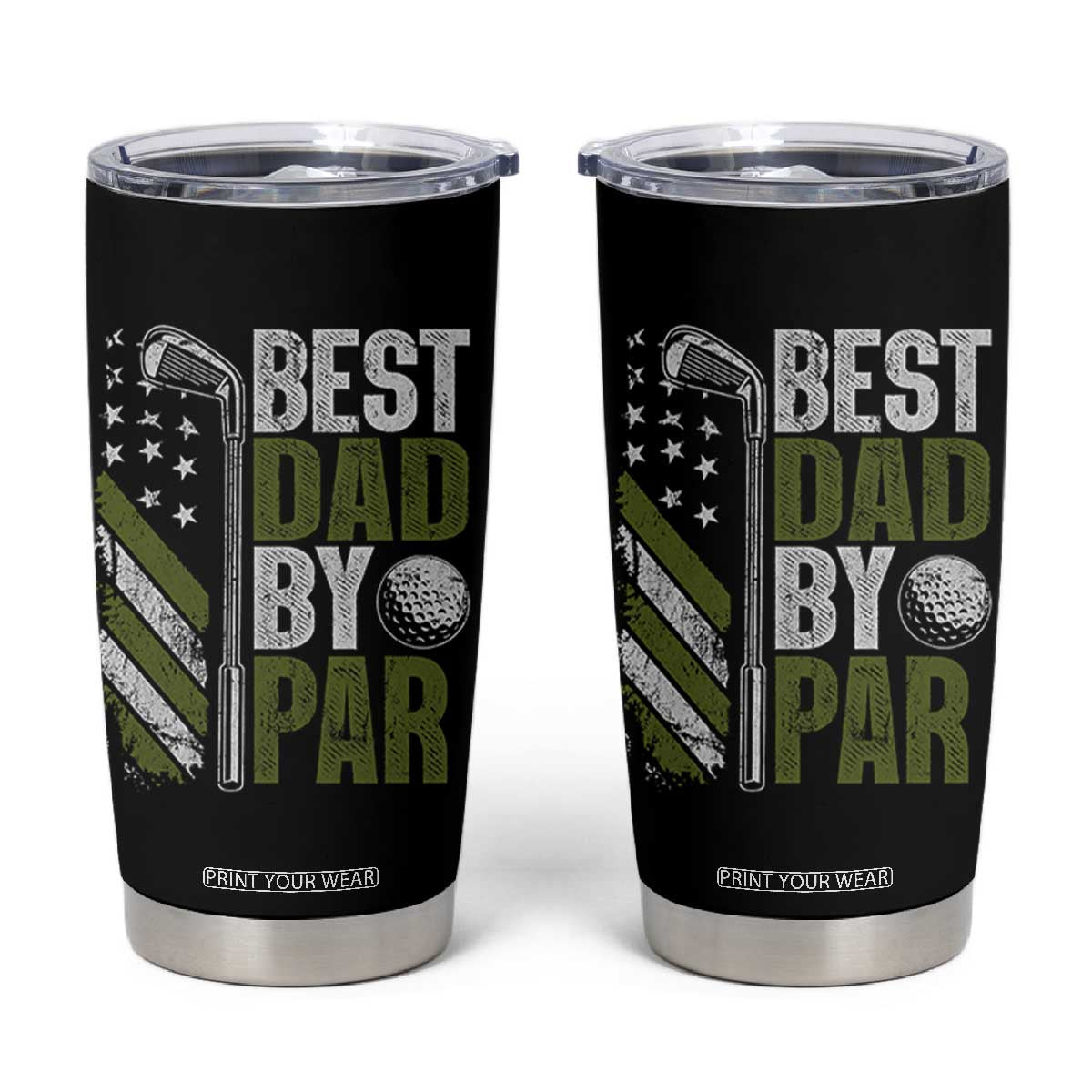Best Dad By Par Tumbler Cup Dad Golf Fathers Day Gift American Flag TS10 Black Print Your Wear