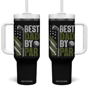 Best Dad By Par Tumbler With Handle Dad Golf Fathers Day Gift American Flag TS10 One Size: 40 oz Black Print Your Wear