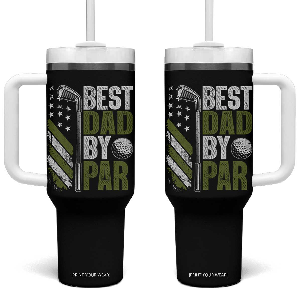 Best Dad By Par Tumbler With Handle Dad Golf Fathers Day Gift American Flag TS10 One Size: 40 oz Black Print Your Wear