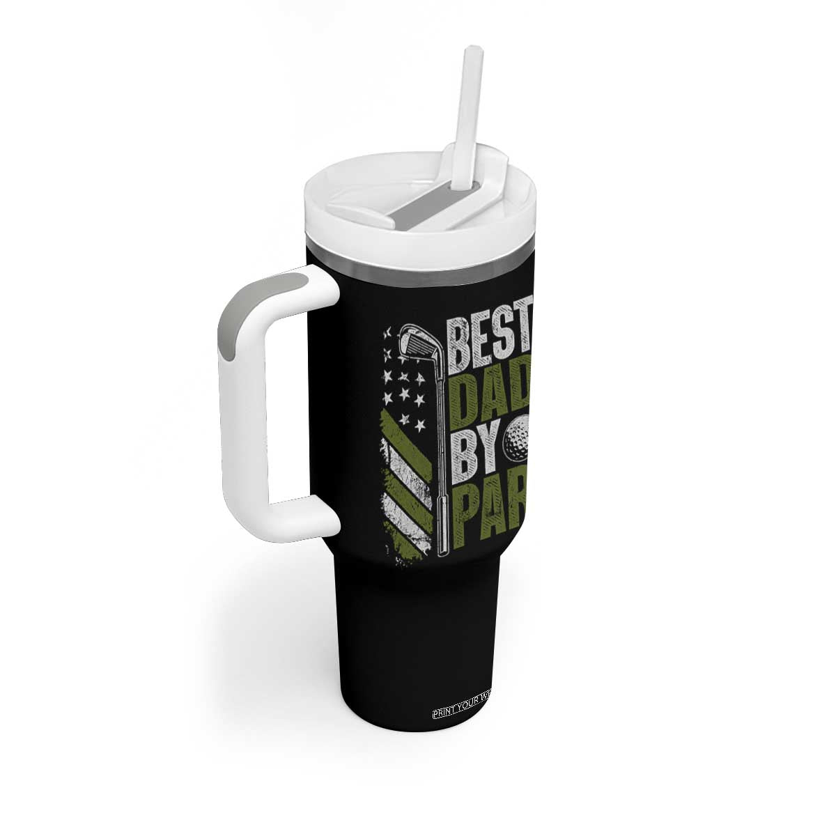 Best Dad By Par Tumbler With Handle Dad Golf Fathers Day Gift American Flag TS10 Print Your Wear