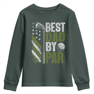 Best Dad By Par Youth Sweatshirt Dad Golf Fathers Day Gift American Flag TS10 Dark Forest Green Print Your Wear
