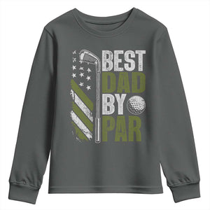Best Dad By Par Youth Sweatshirt Dad Golf Fathers Day Gift American Flag TS10 Dark Heather Print Your Wear