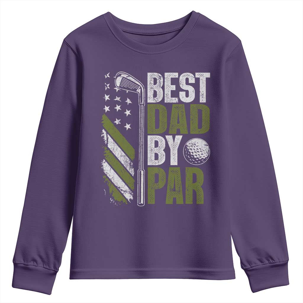 Best Dad By Par Youth Sweatshirt Dad Golf Fathers Day Gift American Flag TS10 Purple Print Your Wear