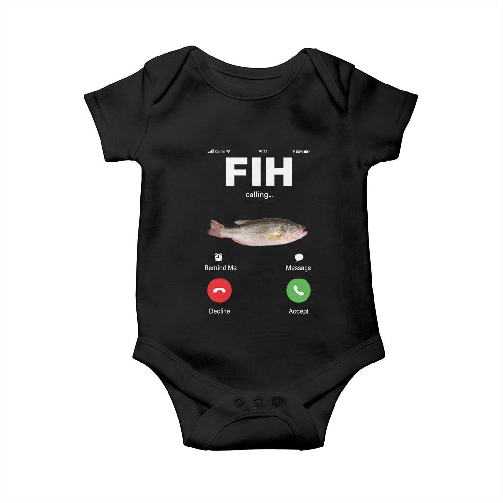 Fih Calling Remind me Message Decline Accept Baby Onesie Phone Call Fish TS10 Black Print Your Wear