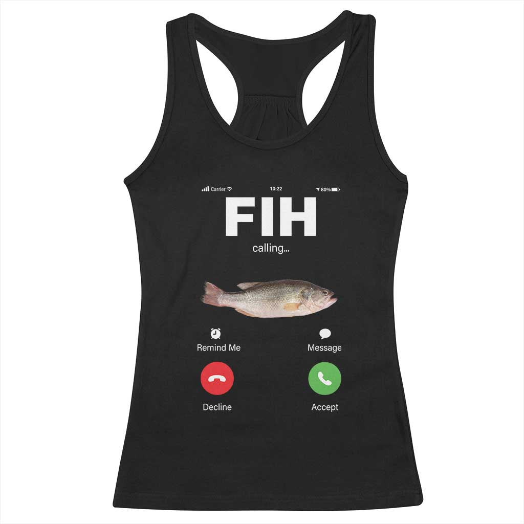 Fih Calling Remind me Message Decline Accept Racerback Tank Top Phone Call Fish TS10 Black Print Your Wear