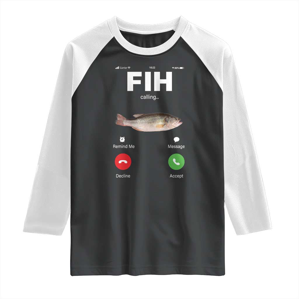 Fih Calling Remind me Message Decline Accept Raglan Shirt Phone Call Fish TS10 Black White Print Your Wear