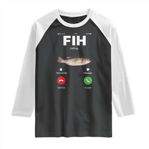 Fih Calling Remind me Message Decline Accept Raglan Shirt Phone Call Fish TS10 Black White Print Your Wear