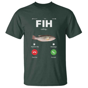 Fih Calling Remind me Message Decline Accept T Shirt Phone Call Fish TS10 Dark Forest Green Print Your Wear
