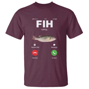 Fih Calling Remind me Message Decline Accept T Shirt Phone Call Fish TS10 Maroon Print Your Wear