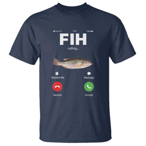 Fih Calling Remind me Message Decline Accept T Shirt Phone Call Fish TS10 Navy Print Your Wear