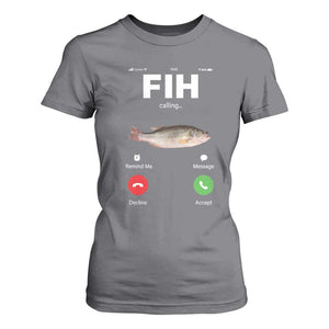 Fih Calling Remind me Message Decline Accept T Shirt For Women Phone Call Fish TS10 Charcoal Print Your Wear