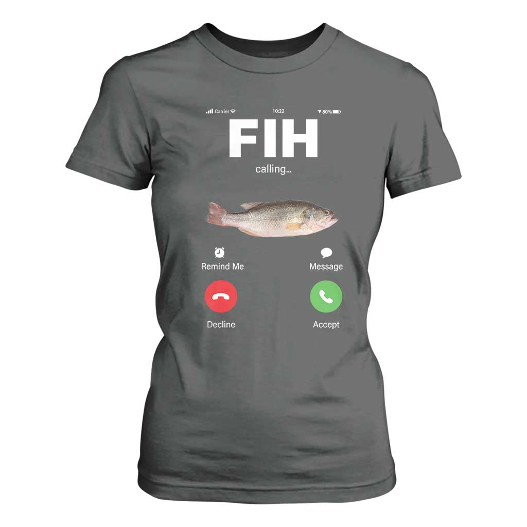Fih Calling Remind me Message Decline Accept T Shirt For Women Phone Call Fish TS10 Dark Heather Print Your Wear