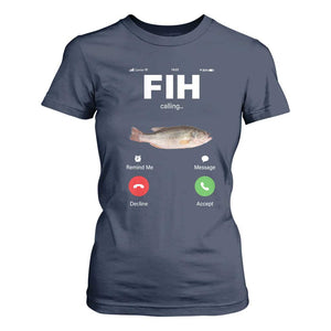 Fih Calling Remind me Message Decline Accept T Shirt For Women Phone Call Fish TS10 Navy Print Your Wear