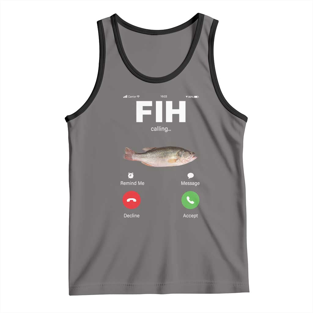 Fih Calling Remind me Message Decline Accept Tank Top Phone Call Fish TS10 Deep Heather Black Print Your Wear