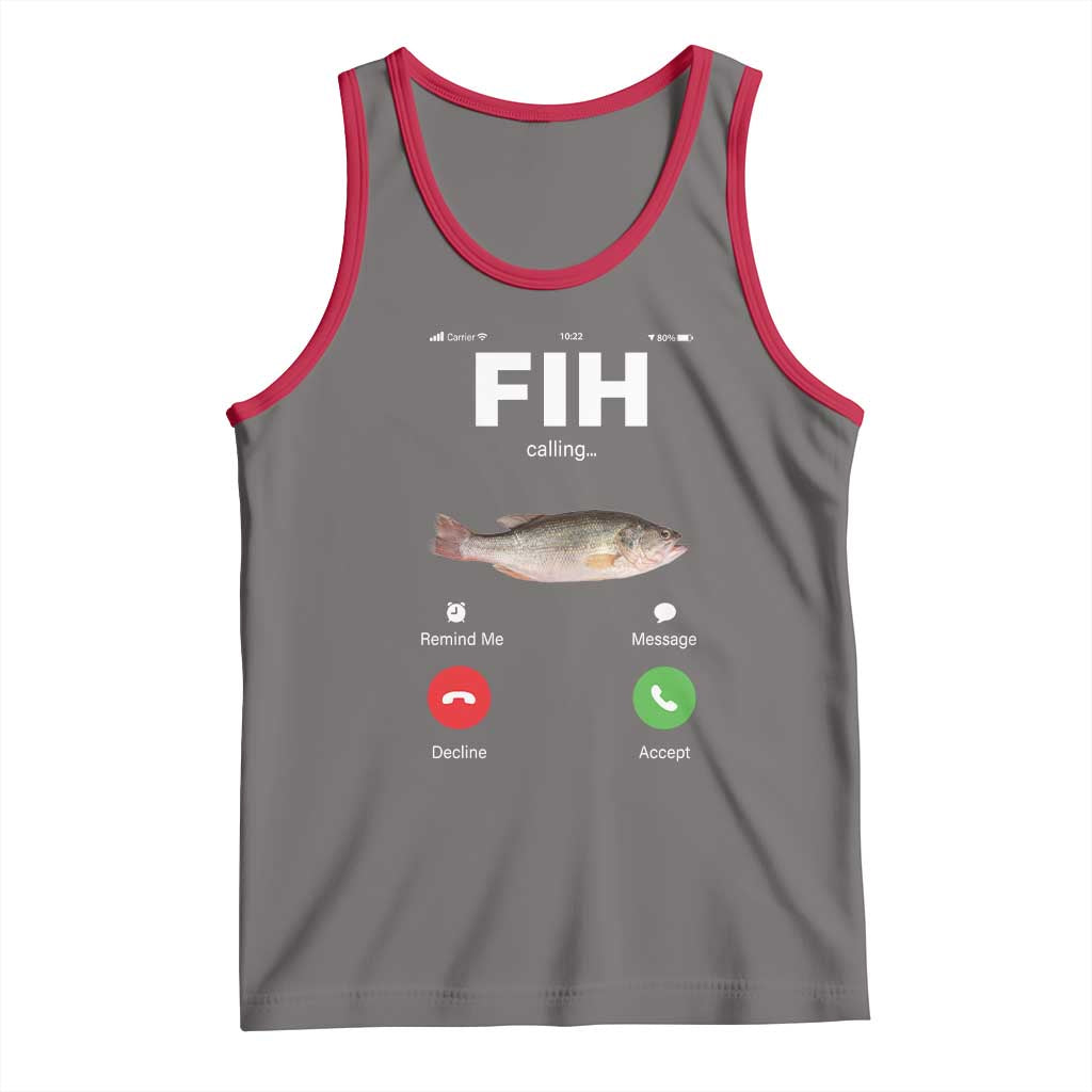 Fih Calling Remind me Message Decline Accept Tank Top Phone Call Fish TS10 Deep Heather Red Print Your Wear