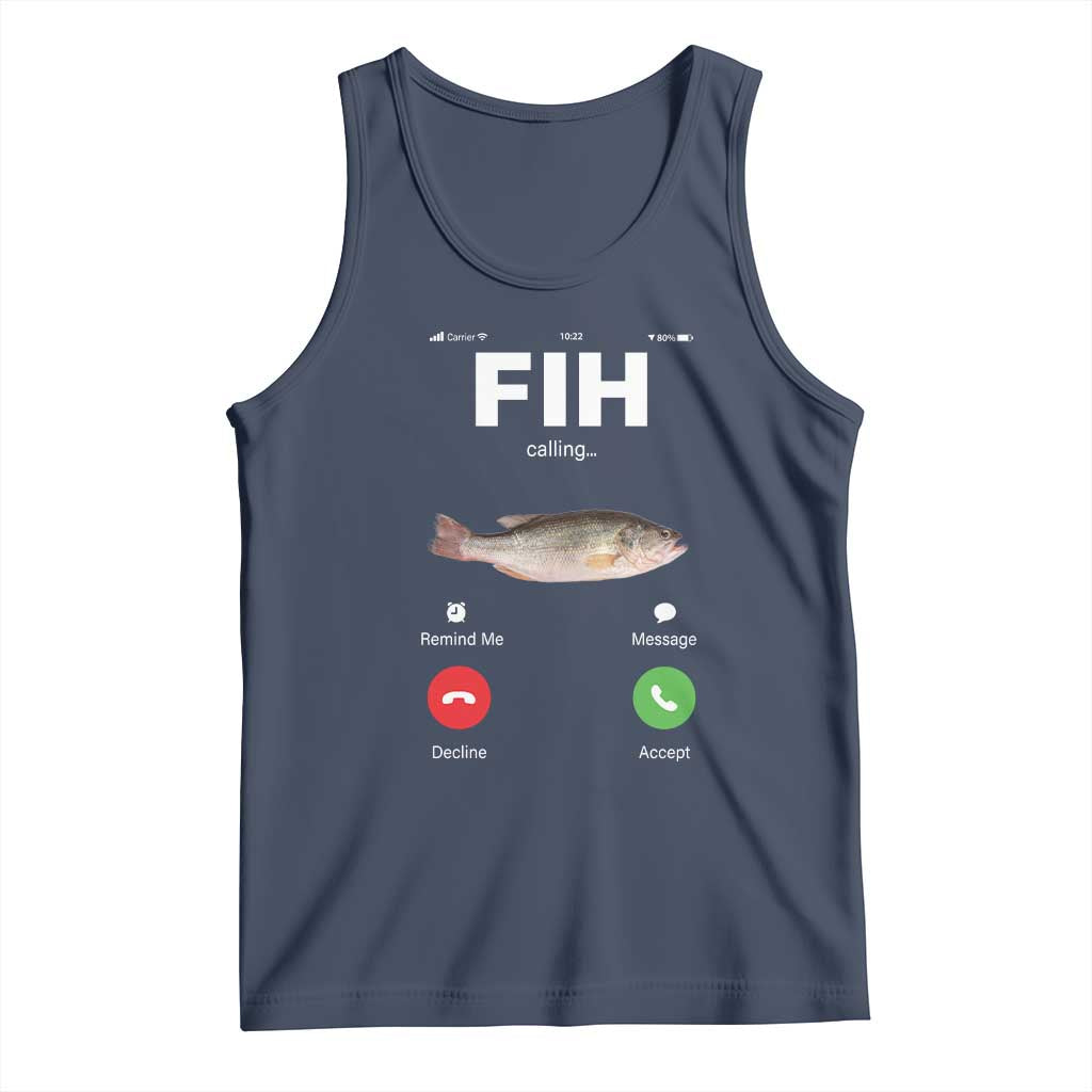 Fih Calling Remind me Message Decline Accept Tank Top Phone Call Fish TS10 Navy Print Your Wear