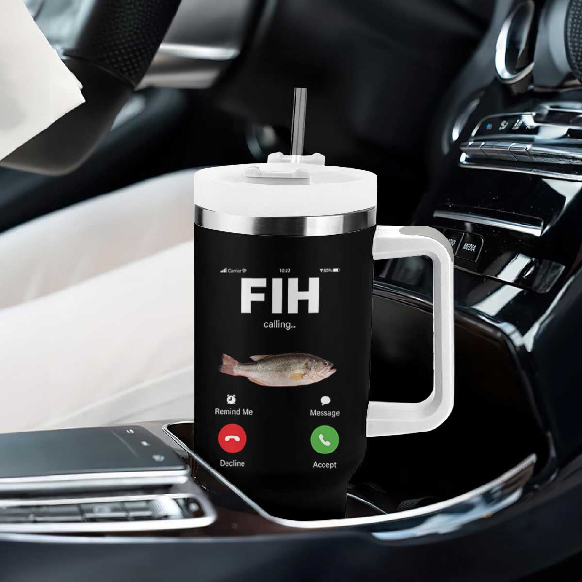 Fih Calling Remind me Message Decline Accept Tumbler With Handle Phone Call Fish TS10 Print Your Wear