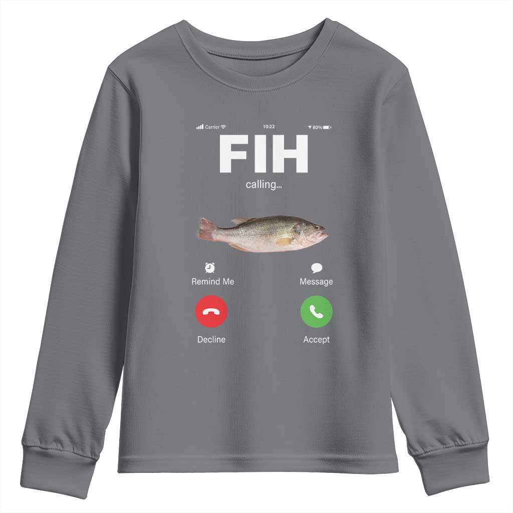 Fih Calling Remind me Message Decline Accept Youth Sweatshirt Phone Call Fish TS10 Charcoal Print Your Wear