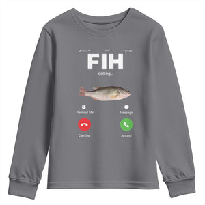 Fih Calling Remind me Message Decline Accept Youth Sweatshirt Phone Call Fish TS10 Charcoal Print Your Wear