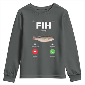 Fih Calling Remind me Message Decline Accept Youth Sweatshirt Phone Call Fish TS10 Dark Heather Print Your Wear
