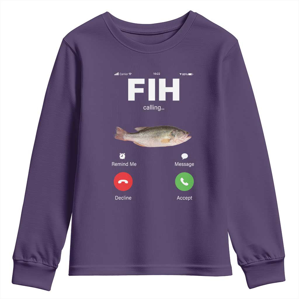Fih Calling Remind me Message Decline Accept Youth Sweatshirt Phone Call Fish TS10 Purple Print Your Wear