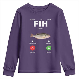 Fih Calling Remind me Message Decline Accept Youth Sweatshirt Phone Call Fish TS10 Purple Print Your Wear