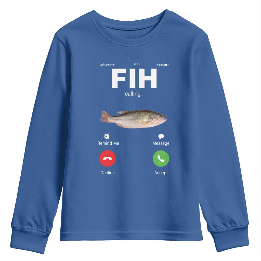 Fih Calling Remind me Message Decline Accept Youth Sweatshirt Phone Call Fish TS10 Royal Blue Print Your Wear