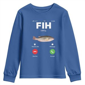 Fih Calling Remind me Message Decline Accept Youth Sweatshirt Phone Call Fish TS10 Royal Blue Print Your Wear