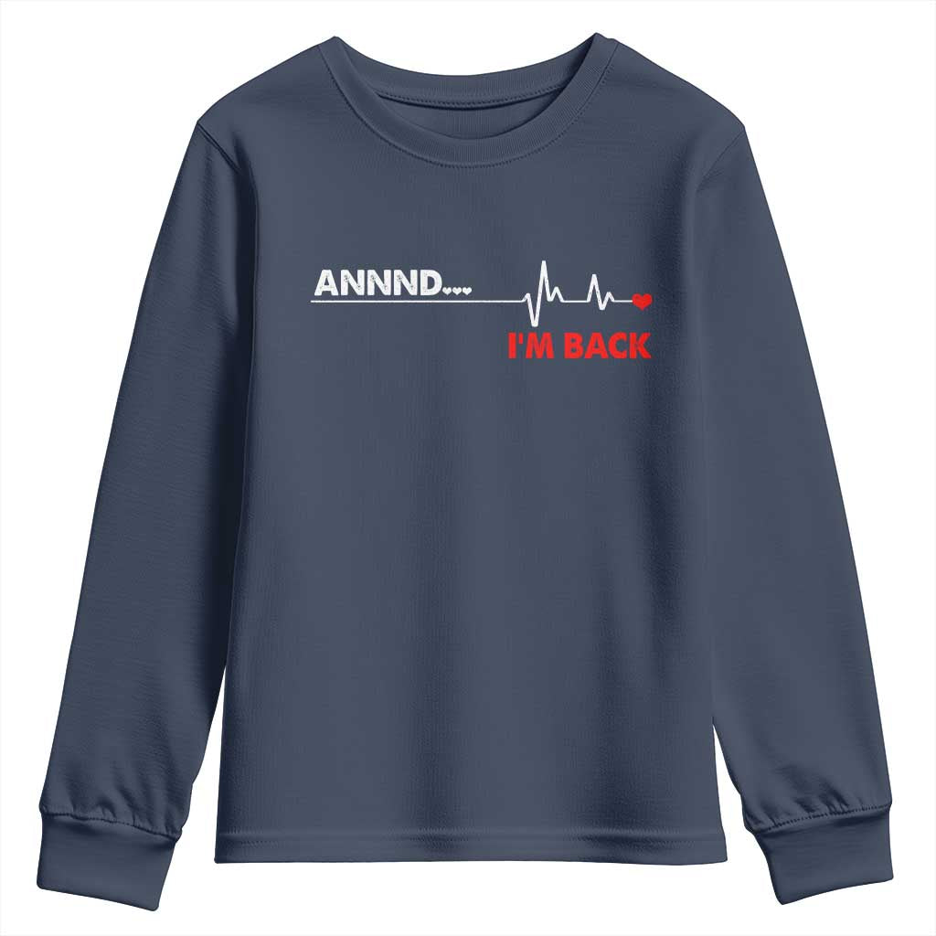 Cool Heart Surgery Survivor Youth Sweatshirt Coronary Bypass Artery Open Heart Diseases Surgery Heartbeat TS10 Navy Print Your Wear
