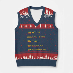 Jamaican National Dish V-Neck Knit Sweater Vest Ackee Saltfish Yardie Jamaican Culture Pride Apparel TS10 Navy Red Print Your Wear