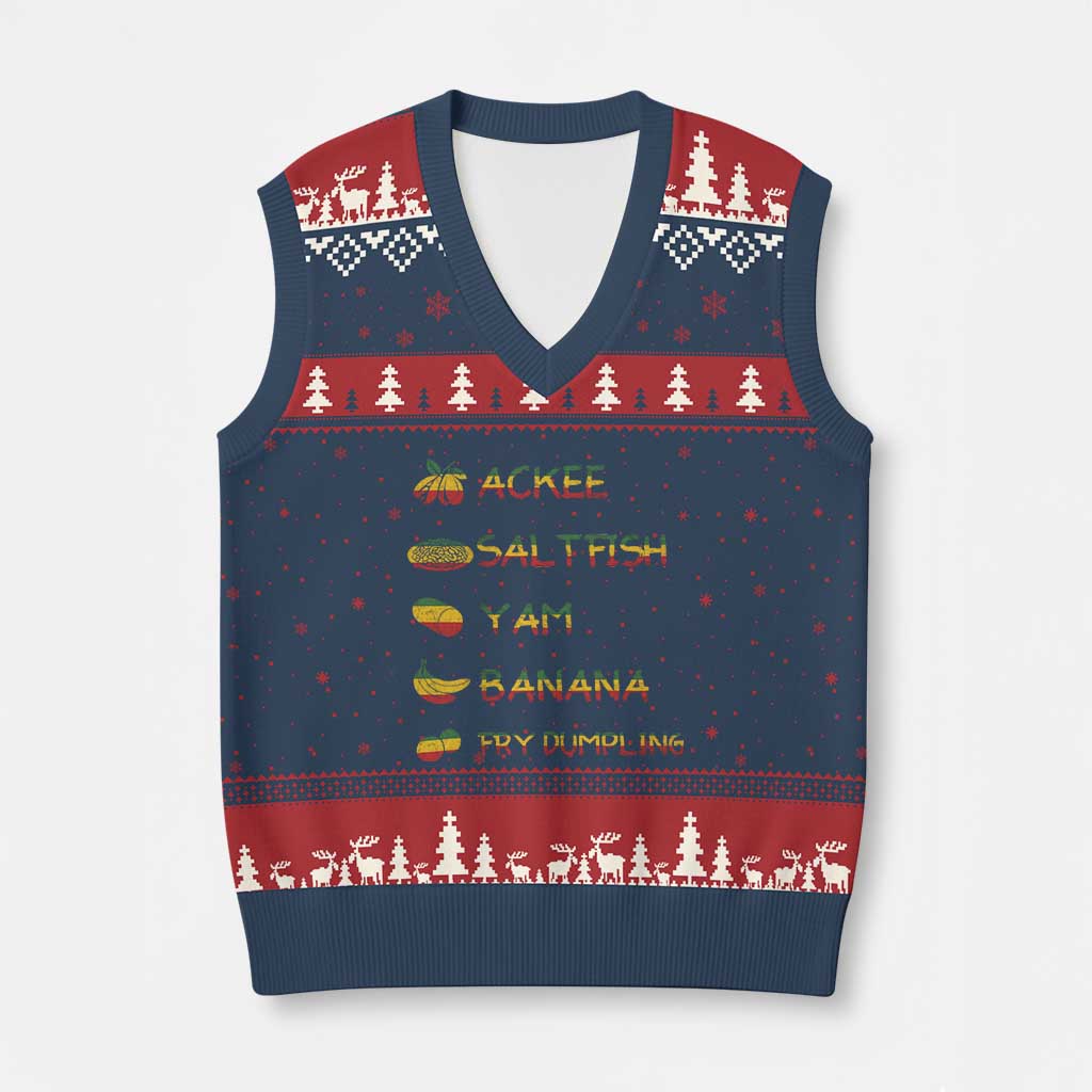Jamaican National Dish V-Neck Knit Sweater Vest Ackee Saltfish Yardie Jamaican Culture Pride Apparel TS10 Navy Red Print Your Wear