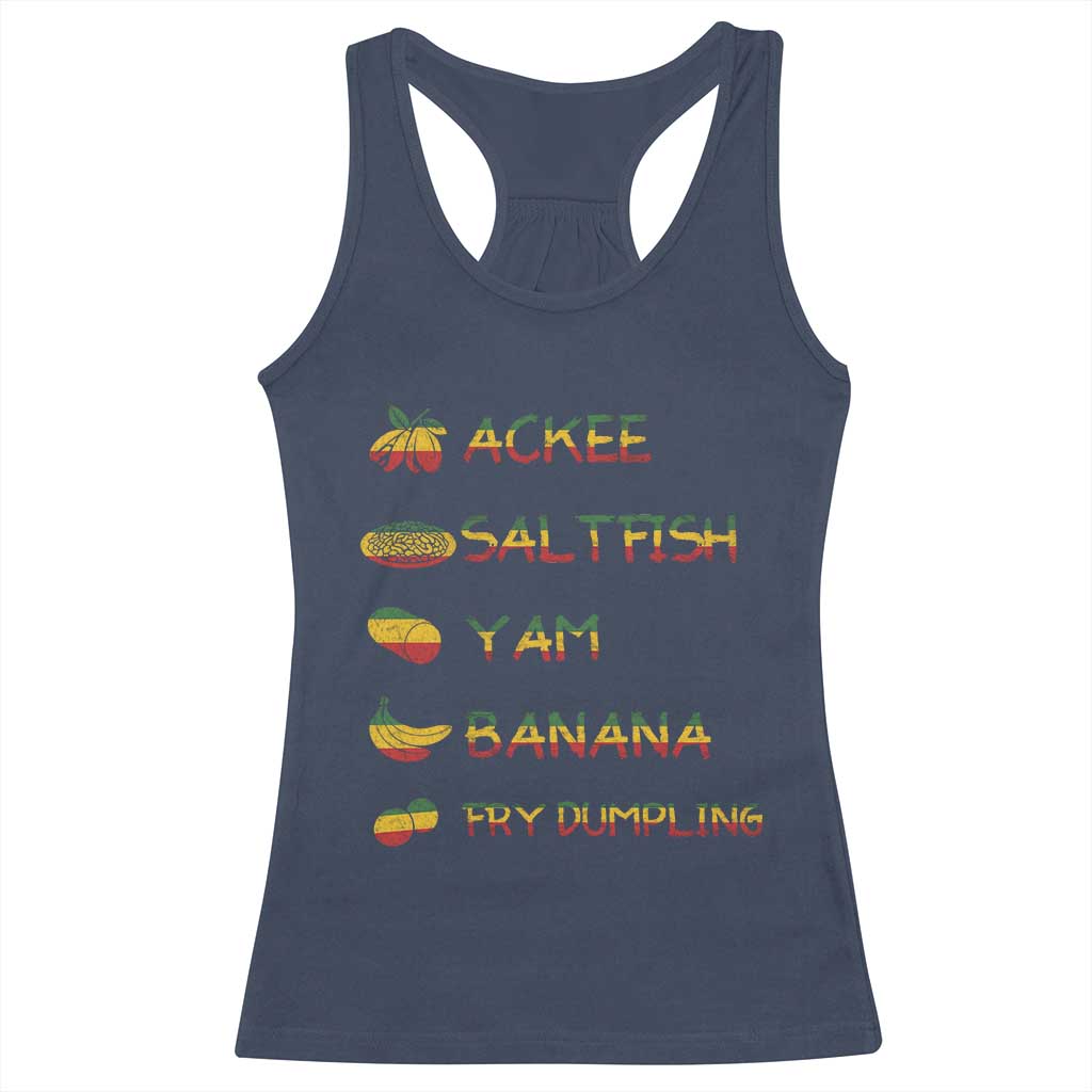 Jamaican National Dish Racerback Tank Top Ackee Saltfish Yardie Jamaican Culture Pride Apparel TS10 Navy Print Your Wear