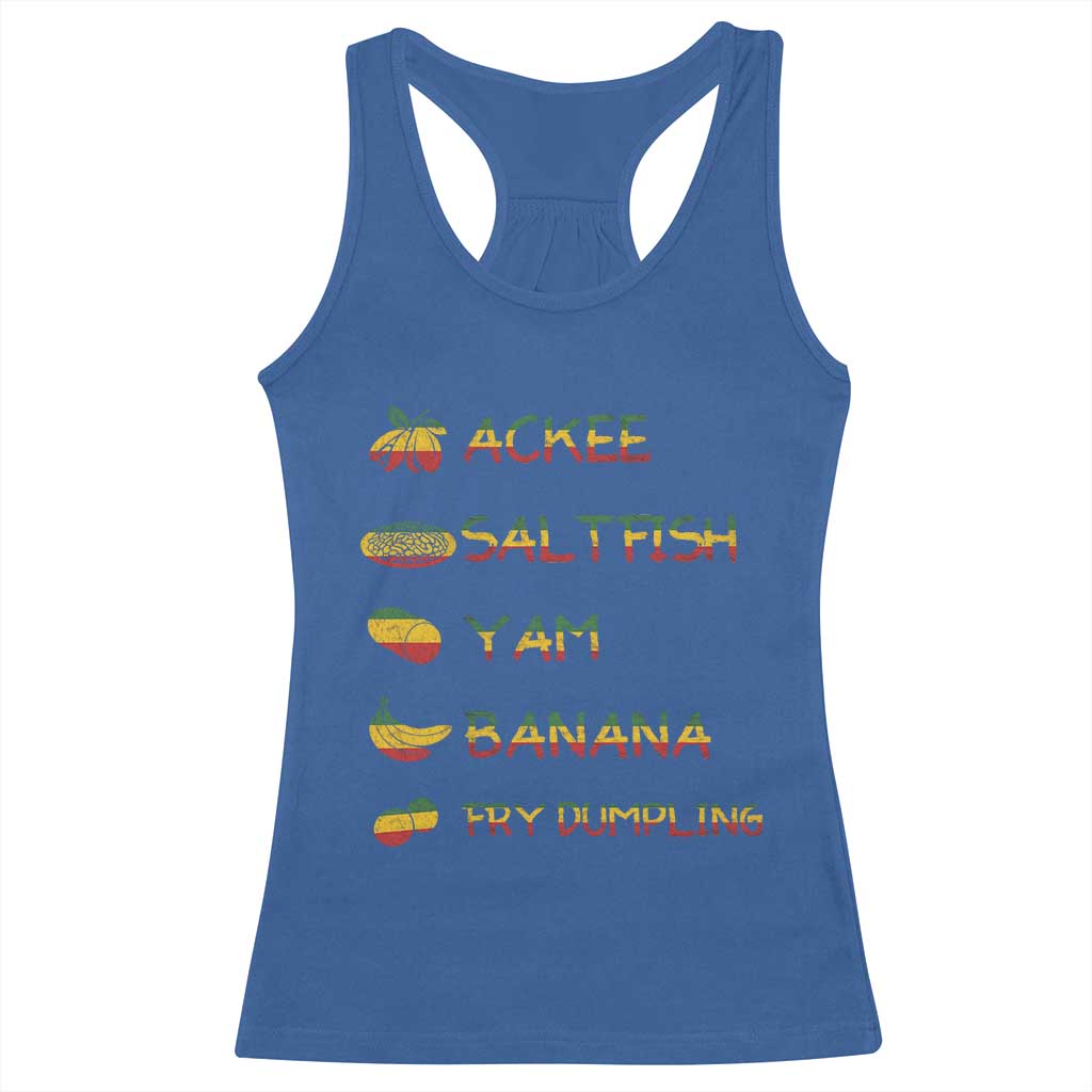 Jamaican National Dish Racerback Tank Top Ackee Saltfish Yardie Jamaican Culture Pride Apparel TS10 Royal Blue Print Your Wear