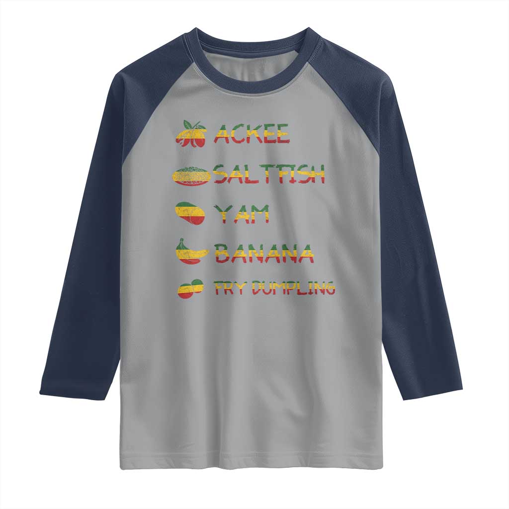 Jamaican National Dish Raglan Shirt Ackee Saltfish Yardie Jamaican Culture Pride Apparel TS10 Sport Gray Navy Print Your Wear