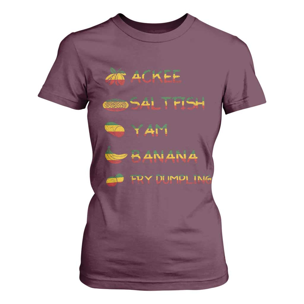Jamaican National Dish T Shirt For Women Ackee Saltfish Yardie Jamaican Culture Pride Apparel TS10 Maroon Print Your Wear