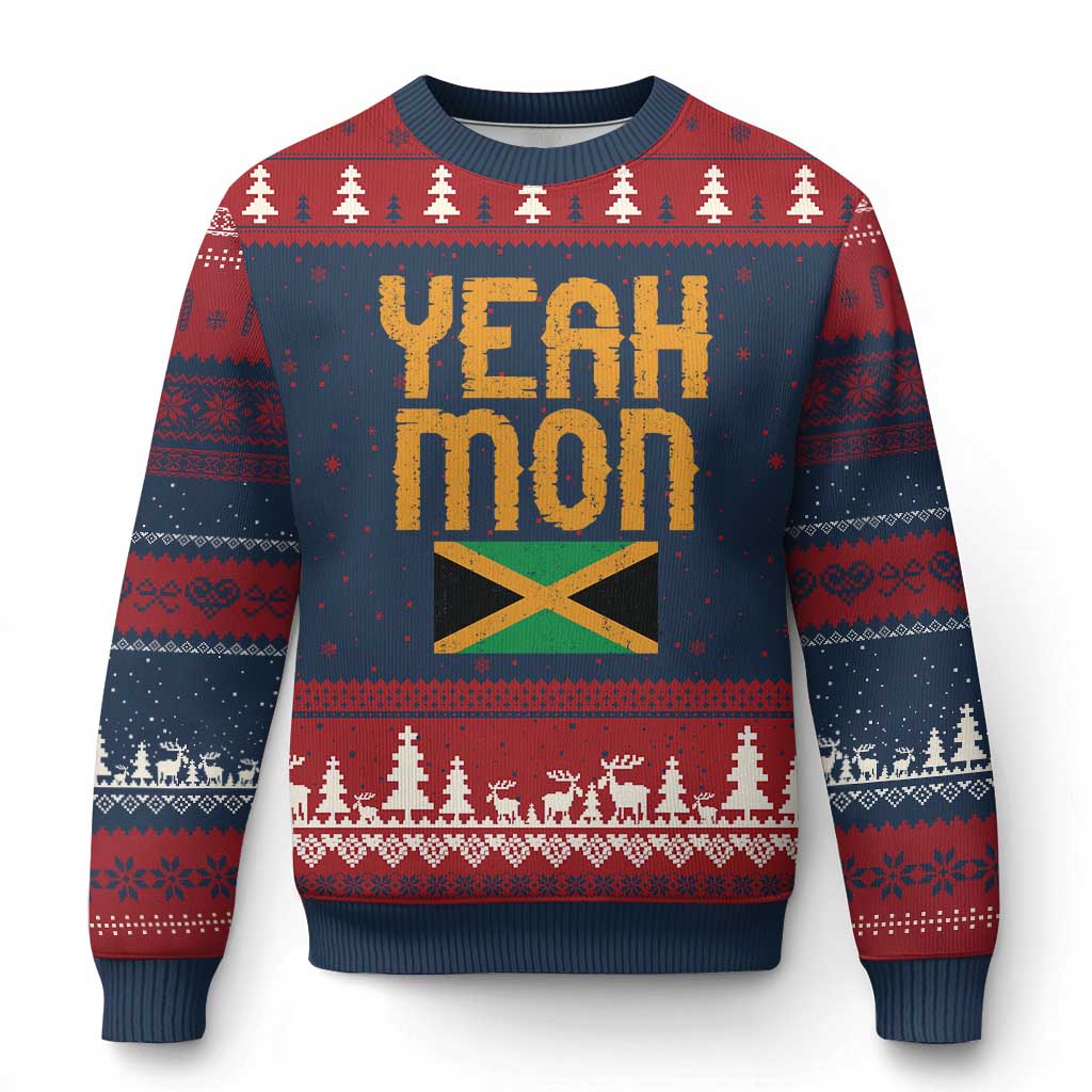 Yeah Mon Jamaican Pride Ugly Christmas Sweater Jamaican Vacation Jamaica Reggae Roots TS10 Navy Red Print Your Wear