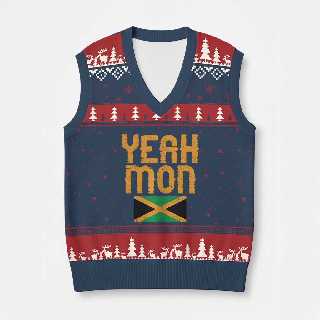 Yeah Mon Jamaican Pride V-Neck Knit Sweater Vest Jamaican Vacation Jamaica Reggae Roots TS10 Navy Red Print Your Wear