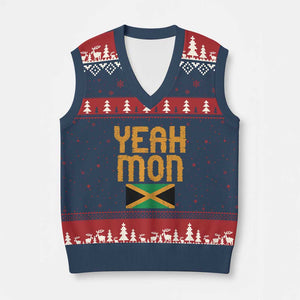 Yeah Mon Jamaican Pride V-Neck Knit Sweater Vest Jamaican Vacation Jamaica Reggae Roots TS10 Navy Red Print Your Wear